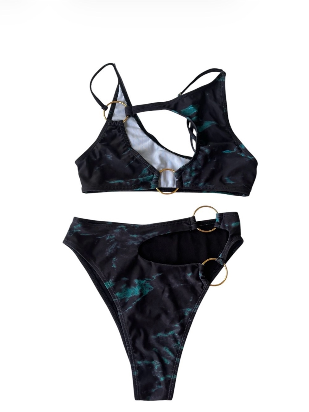 PrettyLittleThing Black & Teal Ring-Accent Bikini Set